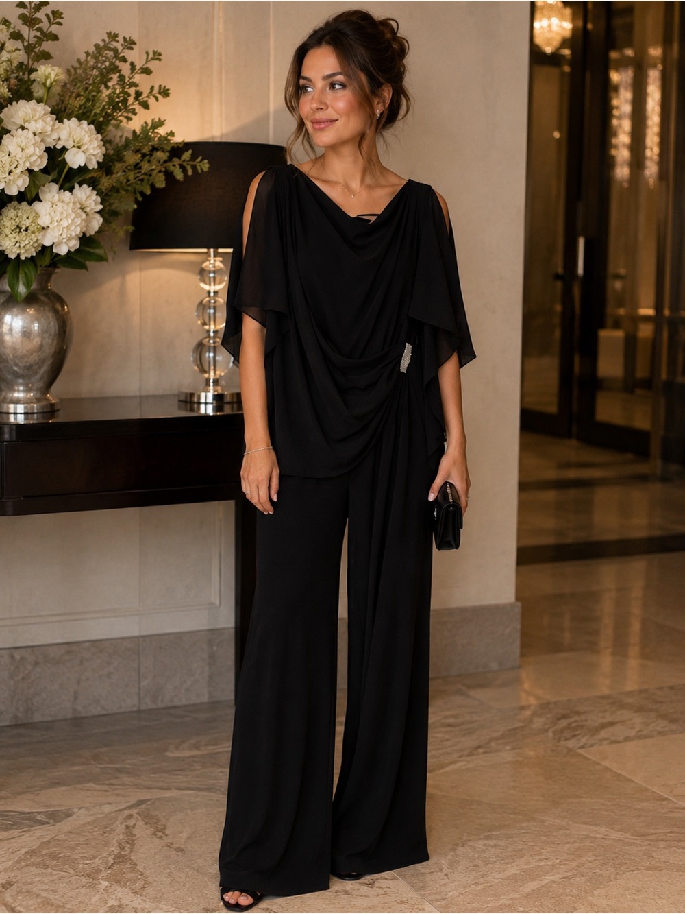 Elegant Black Evening Pant Suit